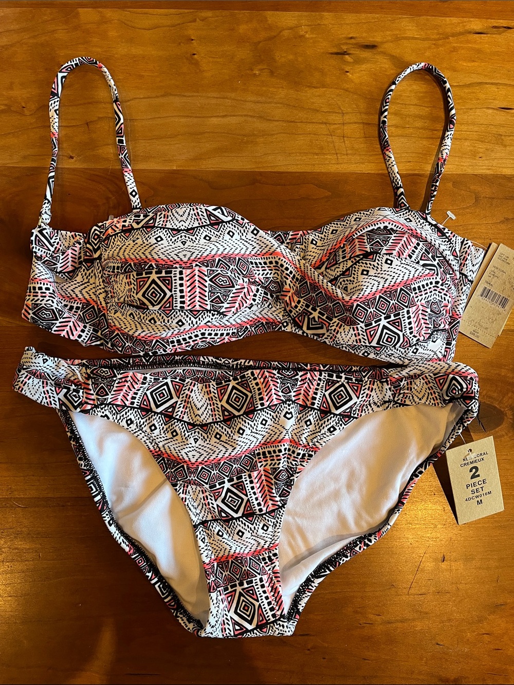 Cremieux Tribal Print Two-Piece Bikini Set - Black/White/Coral - Medium - NEW!